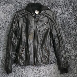 Harley-Davidson Black Leather Women's Jacket with Hood